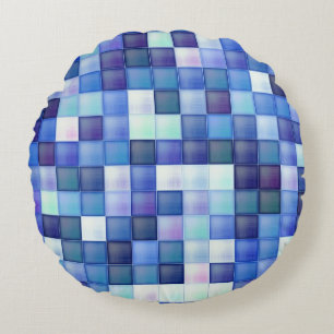 Bildspielpixel blaues Quadrat Muster Rundes Kissen