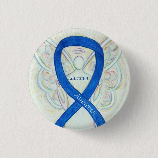 Bildung Angel Blue Awareness Ribbon Art Button (Vorderseite)