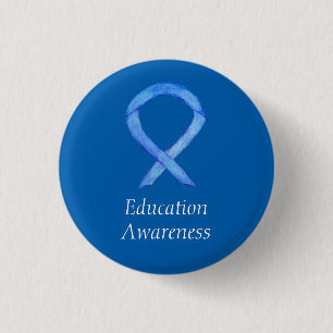Bildung Blue Awareness Ribbon Art Custom Button