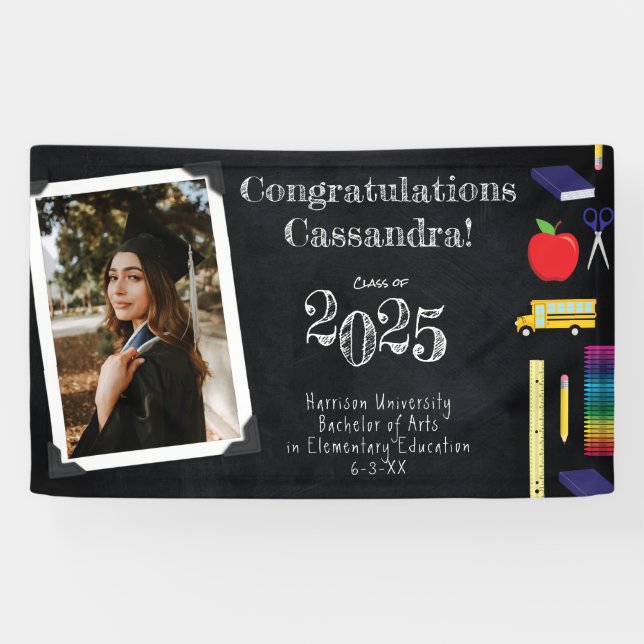 Bildung Chalkboard Abschluss Portrait Banner (Horizontal)
