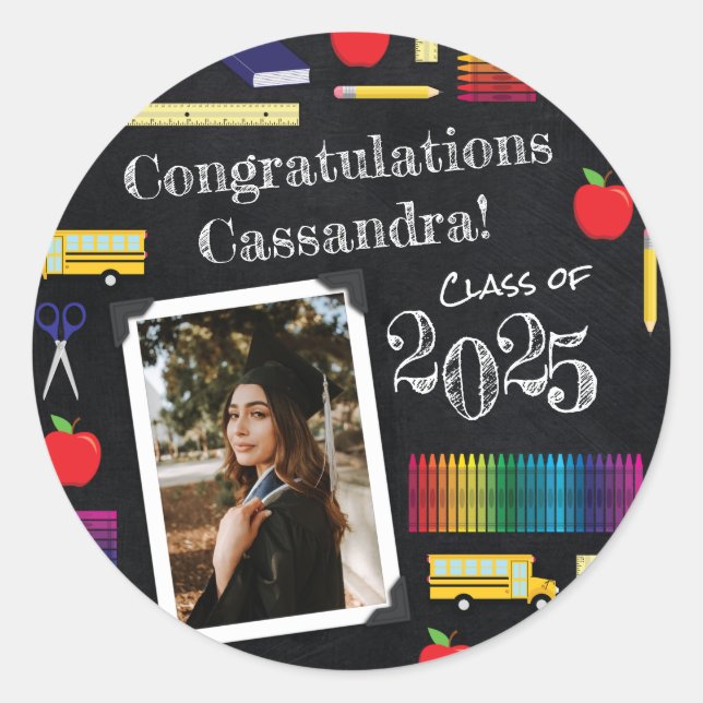 Bildung Chalkboard Abschluss Portrait Runder Aufkleber (Vorderseite)