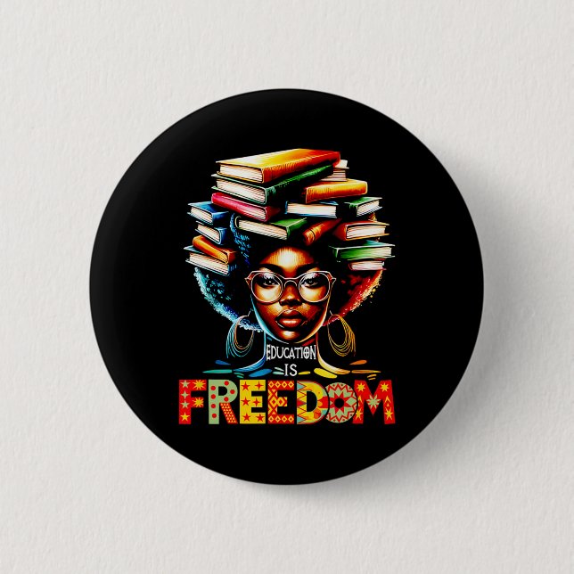 Bildung ist Freiheit Schwarze Lehrer Bücher schwar Button (Vorderseite)