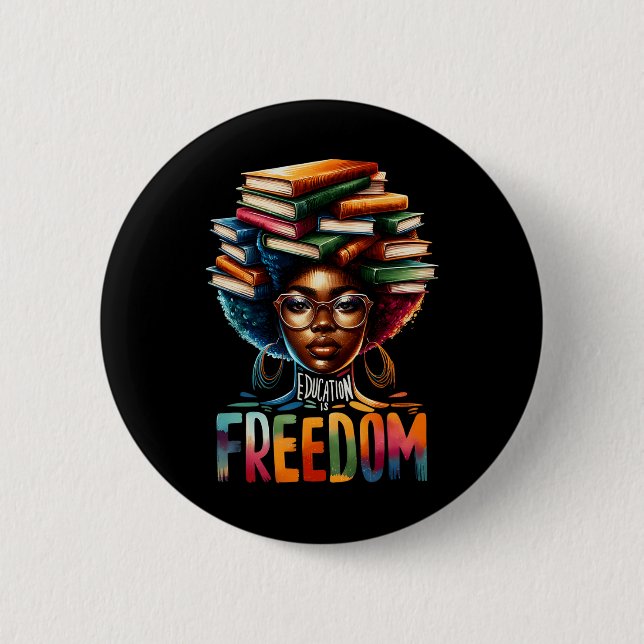 Bildung ist Freiheit Schwarze Lehrer Bücher schwar Button (Vorderseite)