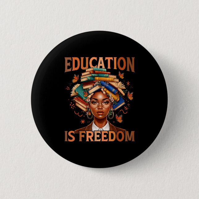 Bildung ist Freiheit schwarzer Lehrer Bücher schwa Button (Vorderseite)