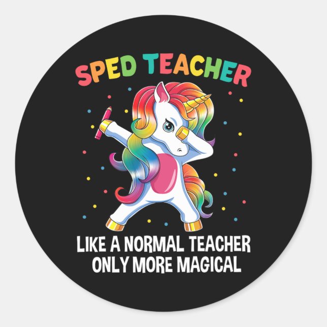 Bildung-Lehrer, der Unicorn auf Runder Aufkleber (Vorderseite)