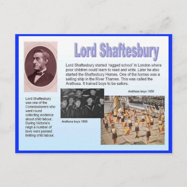 Bildung, Reformer, Lord Shaftesbury Postkarte (Vorderseite)