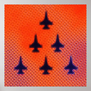 Bildung von F16s in Orange. Pop Art Poster