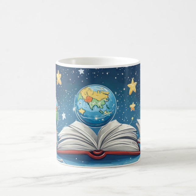 Bildungskonzept mit Globus, der über Kaffeetasse (Mittel)