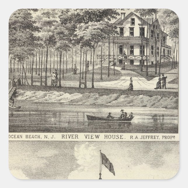 Bildungssaal, Asbury Park und River View House Quadratischer Aufkleber (Vorderseite)