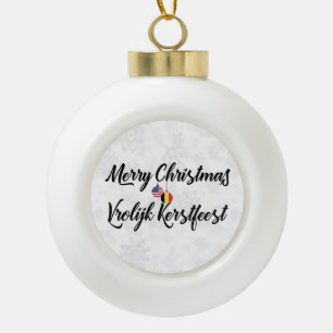 Bilingual Belgium American Holiday Ornament