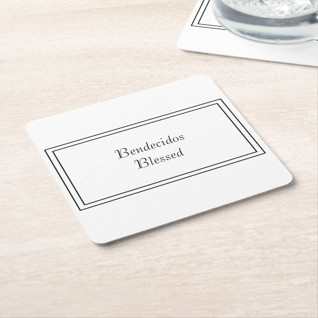 Bilingual Black & White Spanish Bendecido gesegnet Rechteckiger Pappuntersetzer (angewinkelt)