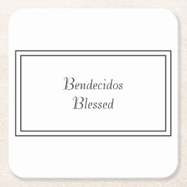 Bilingual Black & White Spanish Bendecido gesegnet Rechteckiger Pappuntersetzer