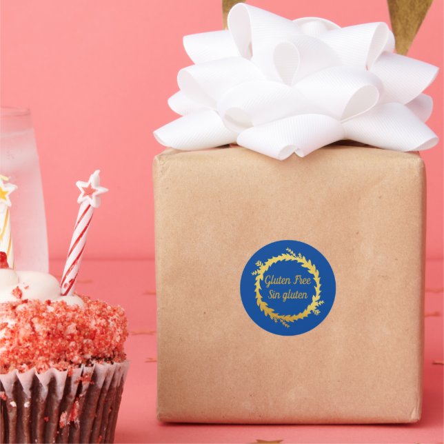 Bilingual Blue Golden Gluten Free - Sin Gluten Runder Aufkleber (Party)