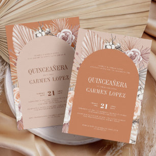 Bilingual Boho Moderne Terracotta Quinceanera Einladung