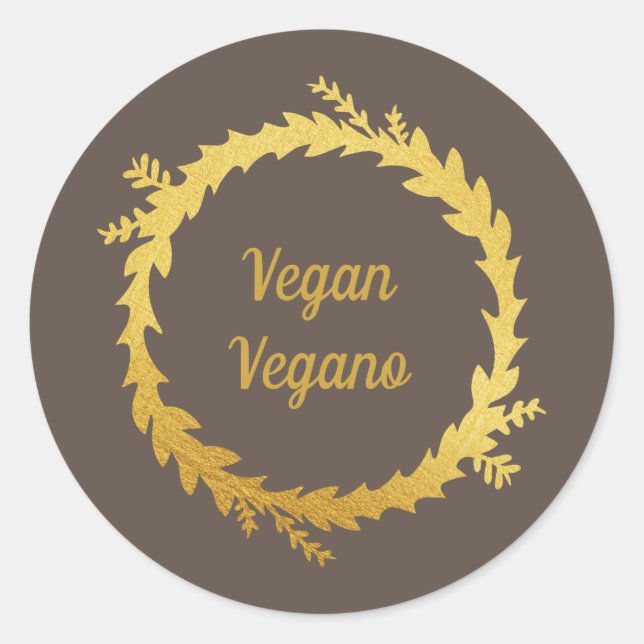 Bilingual Brown Golden Vegan (Vegano) Weihnachten Runder Aufkleber (Vorderseite)