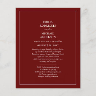 Bilingual Budget Burgundy Wedding Boda Einladung Flyer
