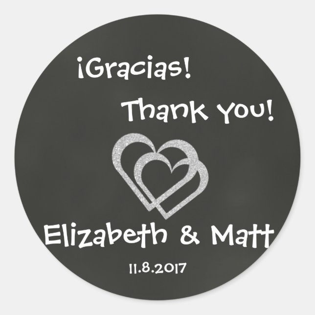 Bilingual Chalkboard Heart Wedding dank Sticker (Vorderseite)