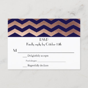Bilingual Chic Rose Gold Zickzack Wedding RSVP Karte