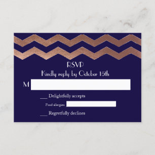Bilingual Chic Rose Gold Zickzack Wedding RSVP Karte