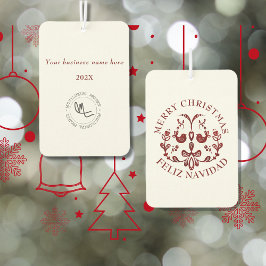 Bilingual Christmas Spanish Text Burgundy Birds Autolufterfrischer