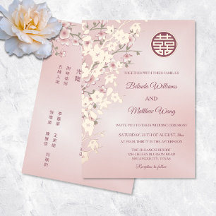 BILINGUAL   Dusty Pink Rose Chinesische Hochzeit Folieneinladung