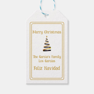 Bilingual Feliz Navidad Christmas White /Golden Geschenkanhänger