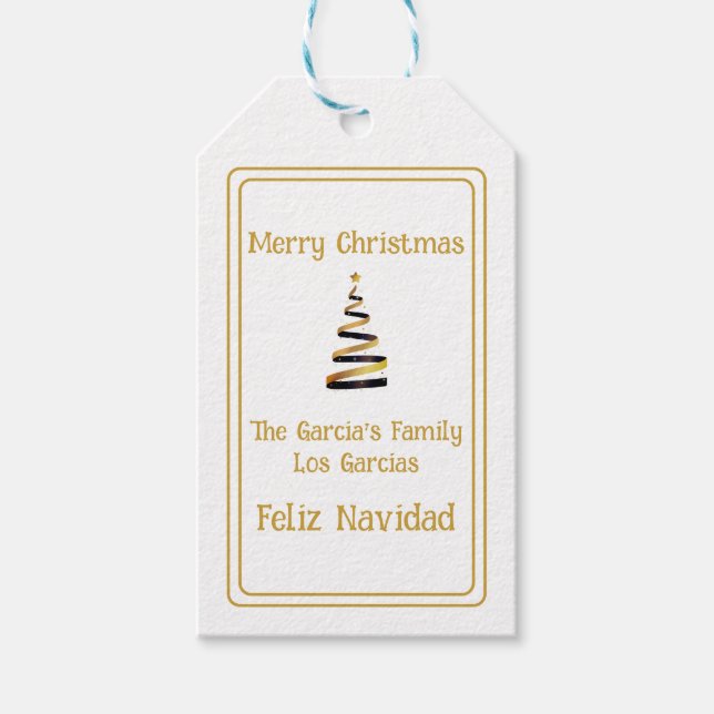 Bilingual Feliz Navidad Christmas White /Golden Geschenkanhänger