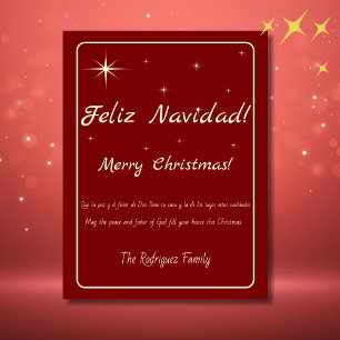Bilingual Feliz Navidad Gold & Red Frohe Weihnacht Feiertagspostkarte