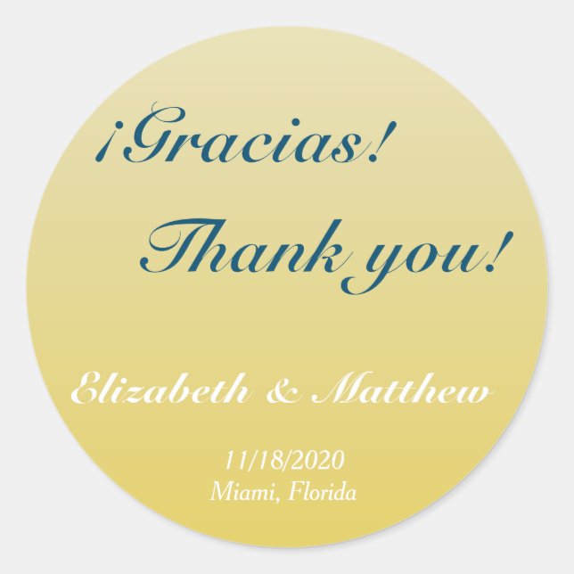 Bilingual Gold Ombre Wedding Danke Sticker (Vorderseite)