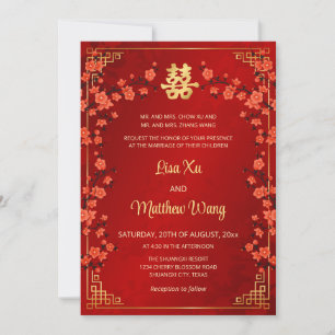 BILINGUAL Goldrahmen Rote chinesische Hochzeit Einladung