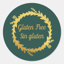 Bilingual Green Golden Gluten Free Sin Gluten Runder Aufkleber
