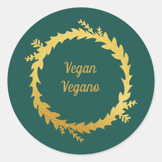 Bilingual Green Golden Vegan (Vegano) Weihnachten Runder Aufkleber (Vorderseite)