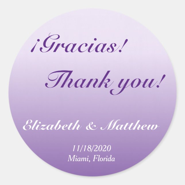 Bilingual Lila Ombre Wedding Danke Sticker (Vorderseite)