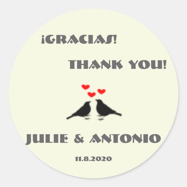 Bilingual Love Birds Wedding Danke Sticker (Vorderseite)