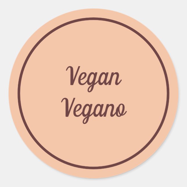 Bilingual Peach Vegan (Vegano) Einfach Runder Aufkleber (Vorderseite)