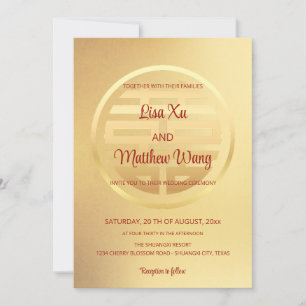 Bilingual Red Gold   Chinesische Hochzeit Einladung