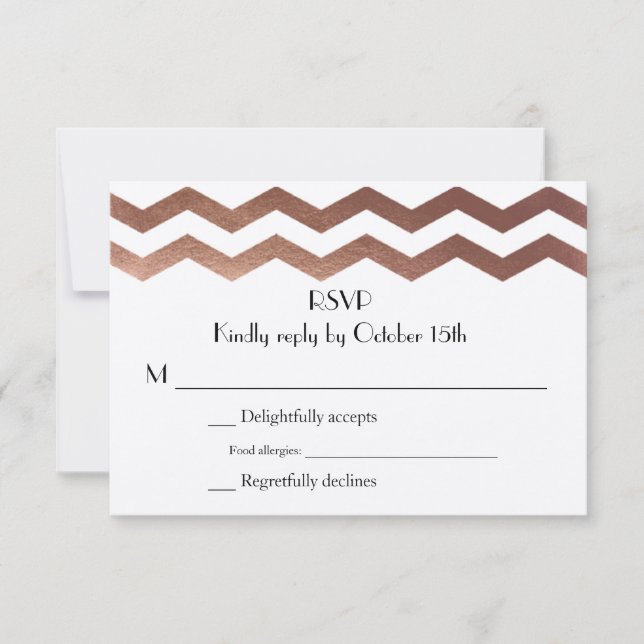 Bilingual Rose Gold Zickzack HochzeitseinladungRSV RSVP Karte (Vorderseite)
