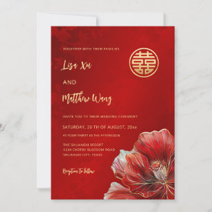 Bilingual Rote Blume Chinesische Hochzeit Einladung