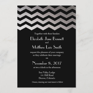 Bilingual Silver Night Zickzack Wedding Einladung