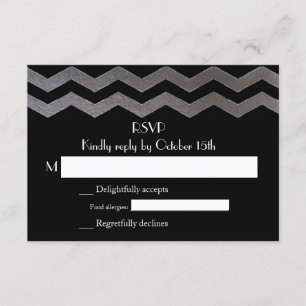 Bilingual SIlver Night Zickzack Wedding RSVP Karte