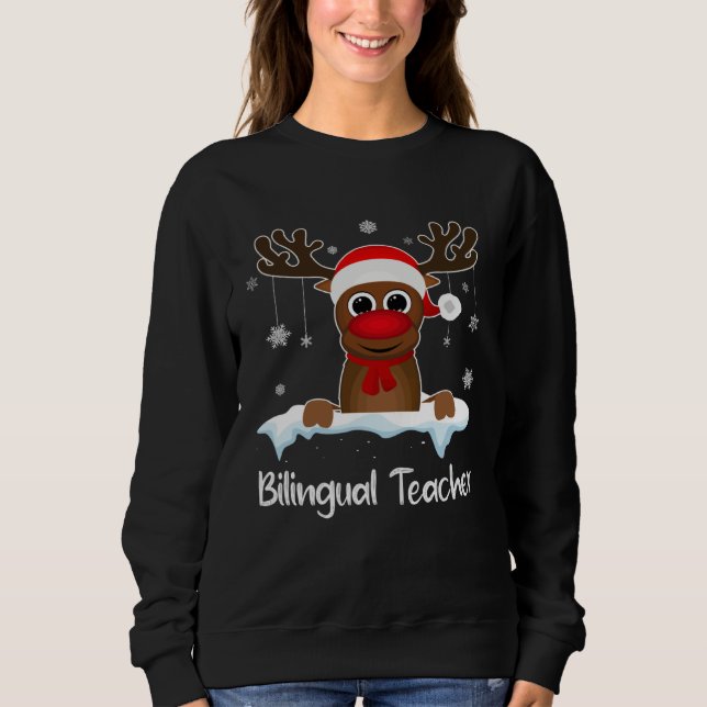 Bilingual Teacher Squad Reindeer Santa Hat Christm Sweatshirt (Vorderseite)