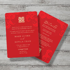 Bilingual Vietnamese English Red Floral Wedding Einladung