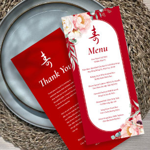 Bilingual Vietnamese "Longevity" Peony Birthday Menükarte