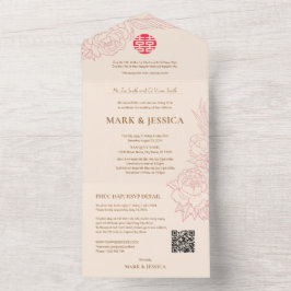 Bilingual Vietnamese Peonies Traditionelle All In One Einladung