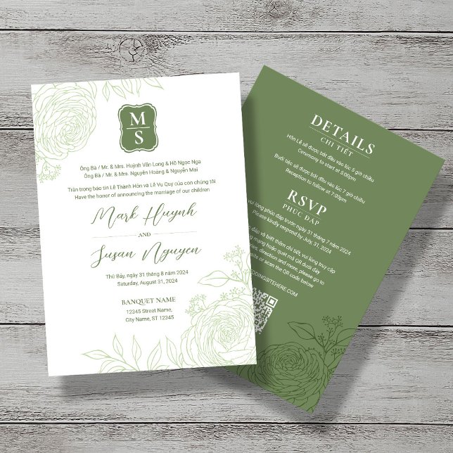 Bilingual Vietnamese Ranunculus Wedding Einladung (Von Creator hochgeladen)