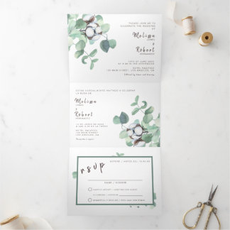 Bilingual Wedding Einladung Eukalyptus