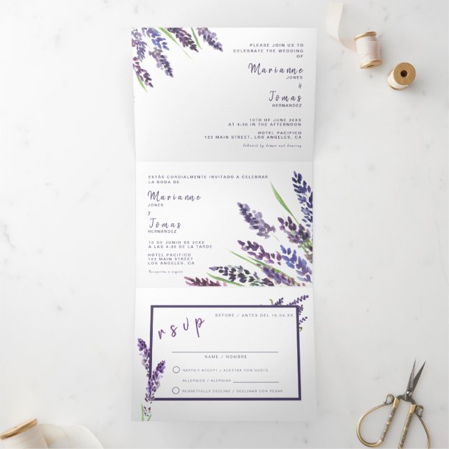 Bilingual Weditation - Lavender All in One Dreifach Gefaltete Einladung (Innenseite)