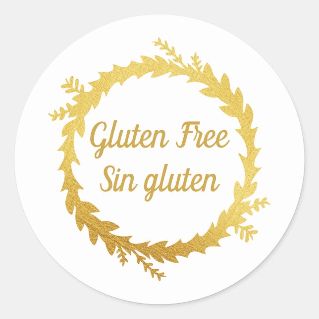 Bilingual White Golden Gluten Free - Sin Gluten Runder Aufkleber (Vorderseite)