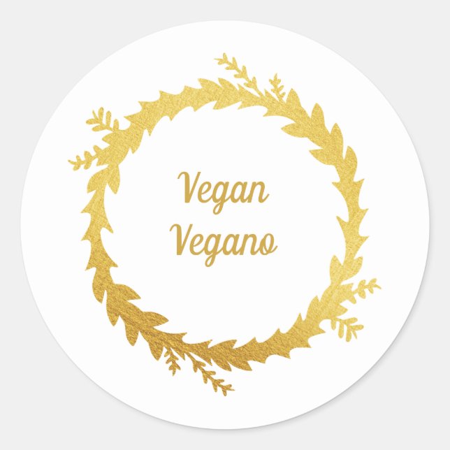 Bilingual White Golden Vegan (Vegano) Weihnachten Runder Aufkleber (Vorderseite)