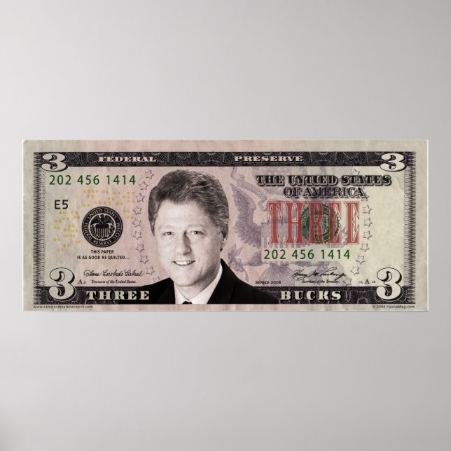 Bill Clinton $3 Bill Poster (Vorne)